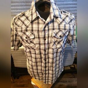 Ask Premium Jeans Men's Xl Short Sleeve Button-down Fitted Shirt.  FF94